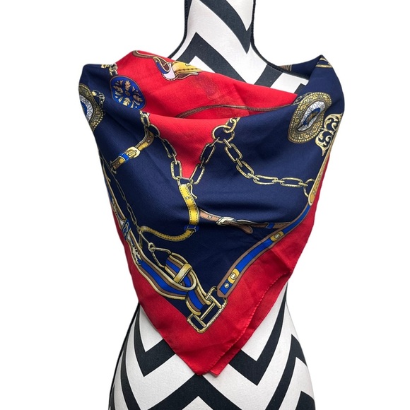 Equestrian Western Boho Navy Blue Square Scarf - Picture 2 of 9